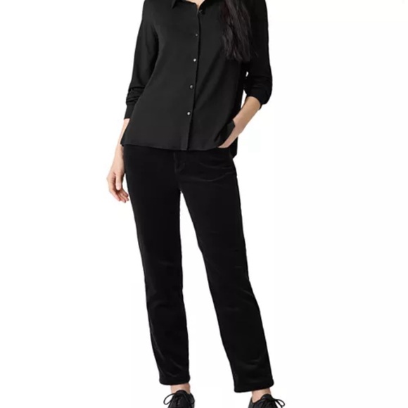 Eileen Fisher Organic Cotton Poplin Classic Collar Button Up Black Shirt PS PP - Picture 2 of 7